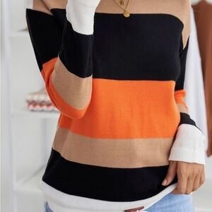 Striped Black and Orange Women's Sweater